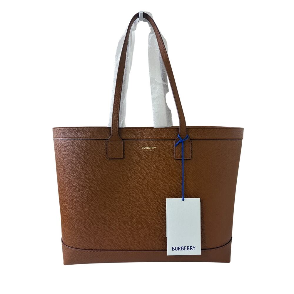 ❌sold-Burberry Brown Pebbled Leather Tote Bag House Check New - Picture 8 of 9